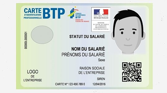 Carte professionnelle du BTP 2017