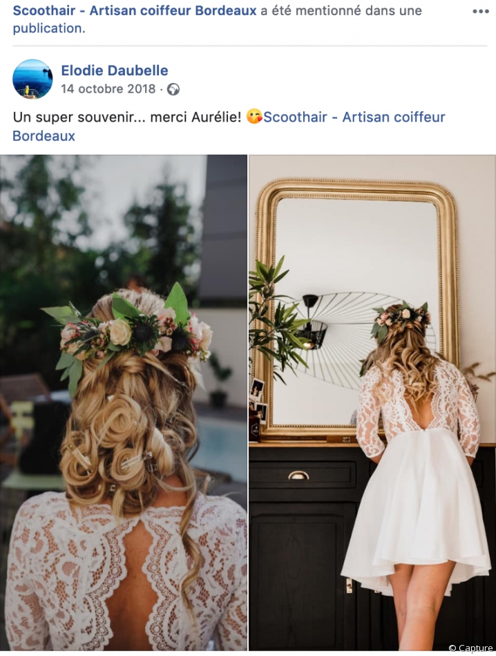 Une cliente de la coiffeuse à domicile Scoot'hair la remercie pour sa coiffure de mariée